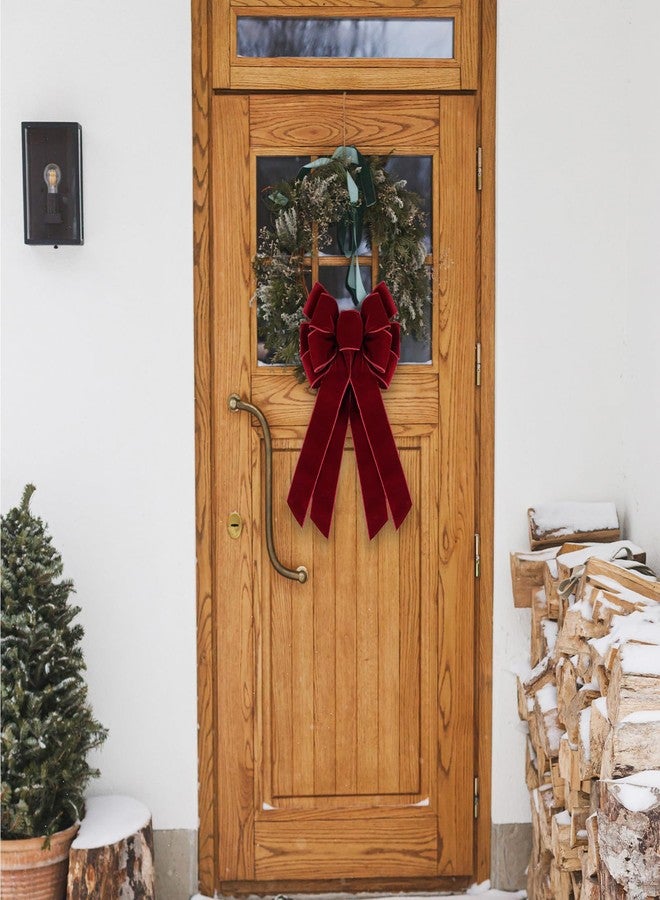 Ftuuo Large Burgundy Velvet Christmas Wreath Bow, 11 * 21" Xmas Premade Vintage Red Velvet Bow for Wreaths for Indoor Outdoor Tree Topper Door Garland Holiday Party Winter Decor - Image 5